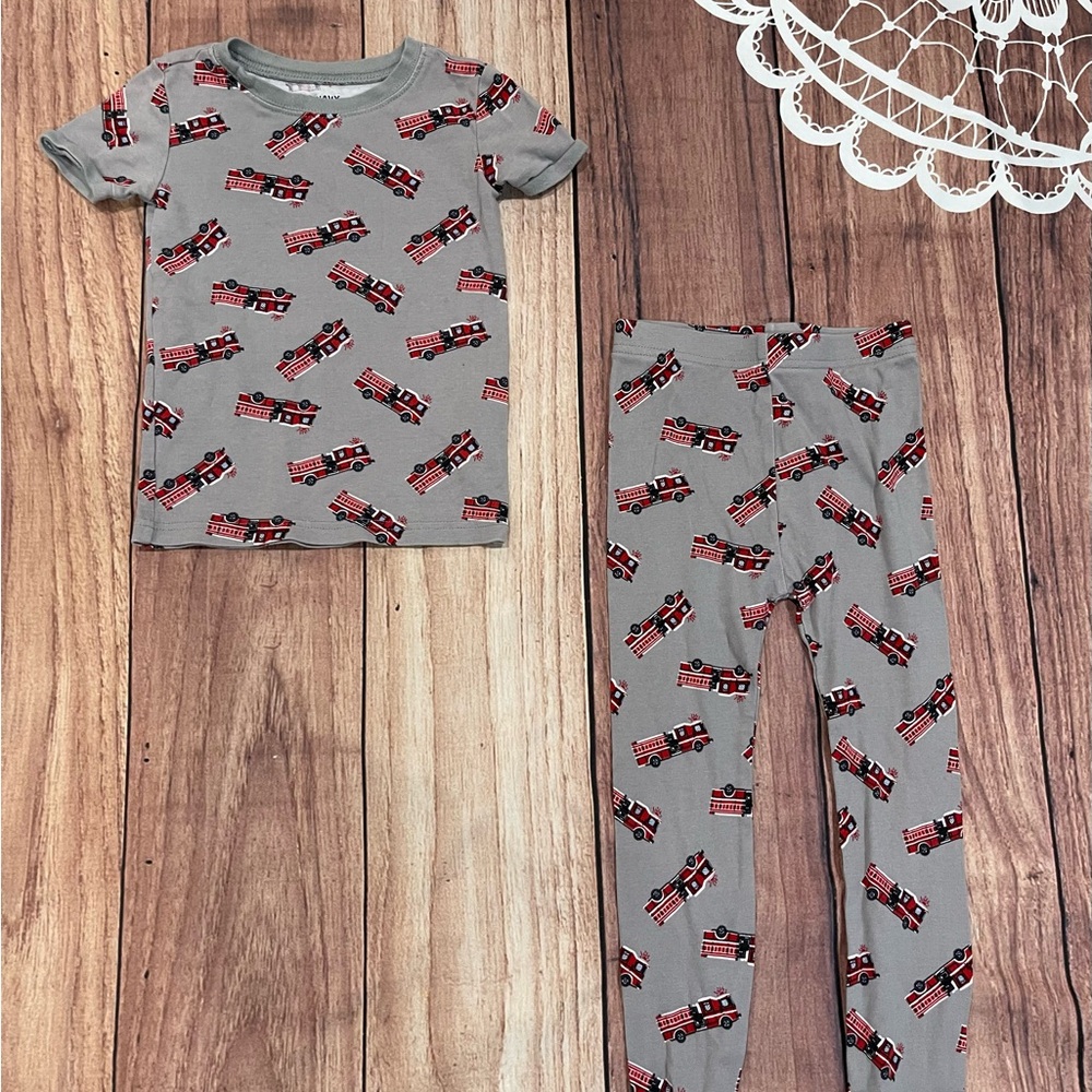 Old Navy Kids Fire Truck Pajama Set - Gray and Red